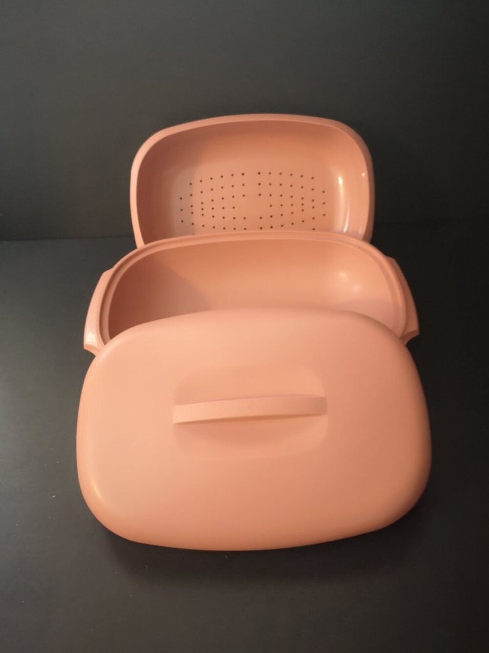 Vtg. Tupperware 3 Piece Microwave Steam & Re-heat Dish Dusty Rose 6 Cups #1273-6